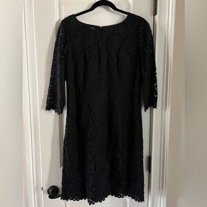 Talbots Elegant Black Lace Dress with Sleeves
